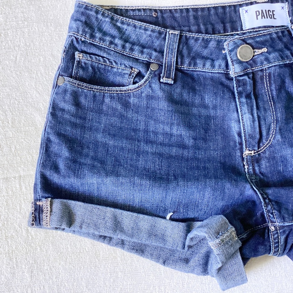 PAIGE Jimmy Jimmy Shorts Woman’s Size 25 Blue Cuffed Hem Sold Out on Revolve - Picture 5 of 13
